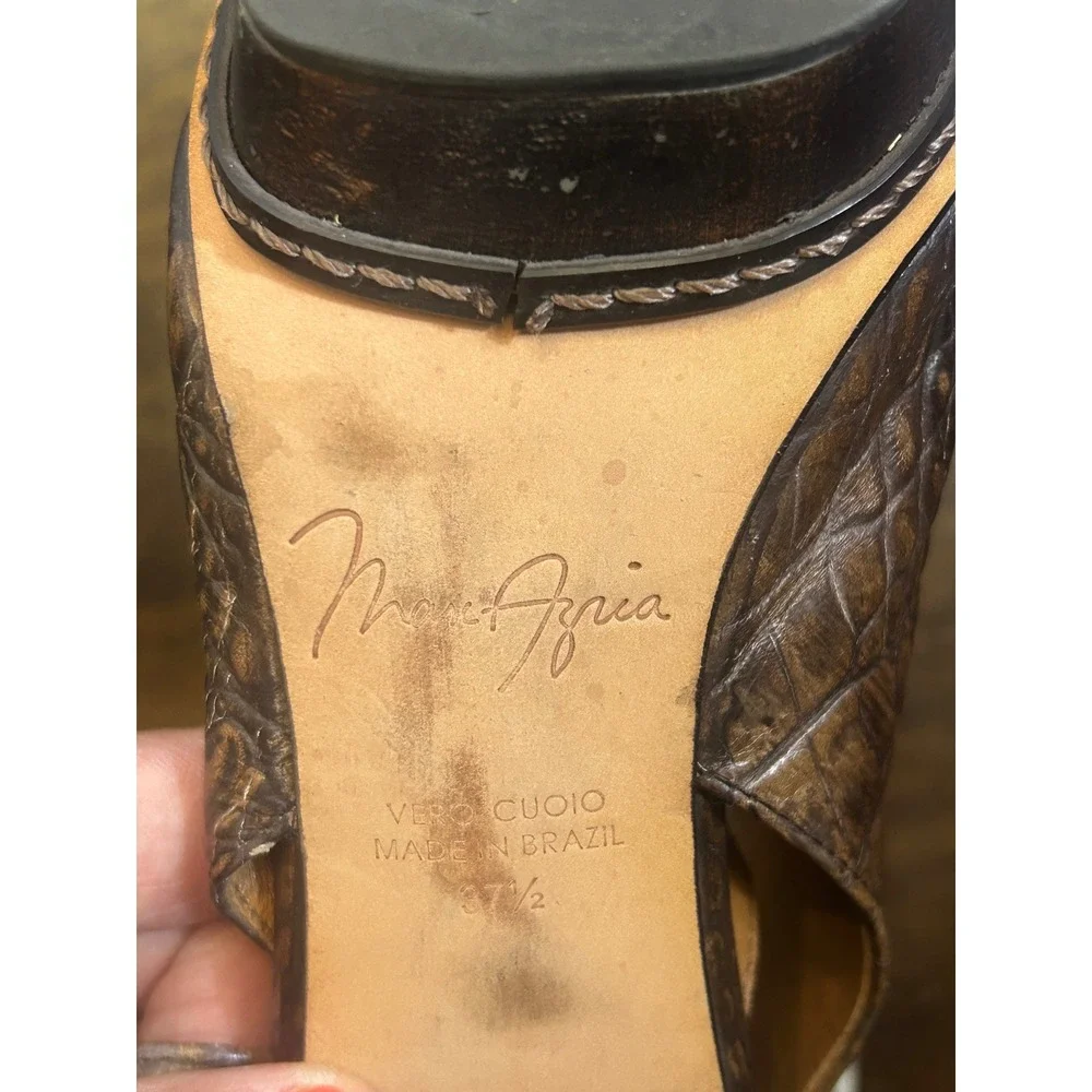 Max Azria Brown Croc Embossed Leather Platform Slingback Peep Toe Heels Size 7.5